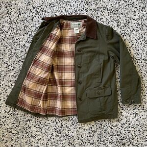 LL Bean Vintage Coat Plaid Lined Dark Green Button Jacket Women’s Medium Petite